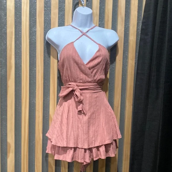 strapless open back dress Stolen Stores Classic Cut-Out Sheer Maxi Dress in Salmon Pink